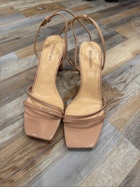 Modatope Nude Patent Strappy Slingback Heels
